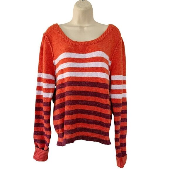 Free People Complete Me Orange Striped Alpaca Wool Blend Sweater Womans Sz M NWT - Picture 3 of 11